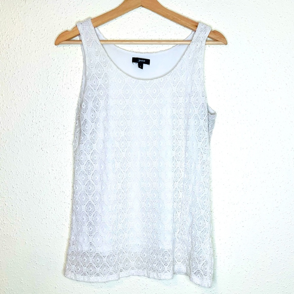 S Point White Lace Sleeveless Top